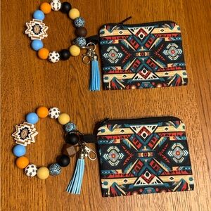 Tribal Print Coin Pouch and Beaded Keychain Set